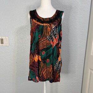 Colorful Feather Print Sleeveless Blouse